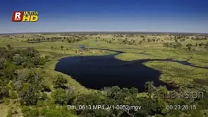 Drone aerial over the Okavango delta floods, during daytime.