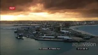 Scenic Durban habour area golden clouds covering over city