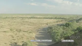 Aerial over Mashatu along dry river channel