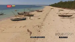 AERIAL of the Madagascar Island with people standing near the boats GOOD LIGHT