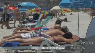 People laying on beach chairs general behaviour zoom out Cape mountains in BG