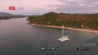 AERIAL of boats sailing with tourists enjoying the ride in the Madagascar Island